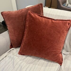 New Crate&Barrel Rusty Chestnut Red Velvet Throw Pillow Cover 20x20